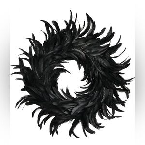 Halloween Crow Feather Wreath – 19” Black Gothic Décor